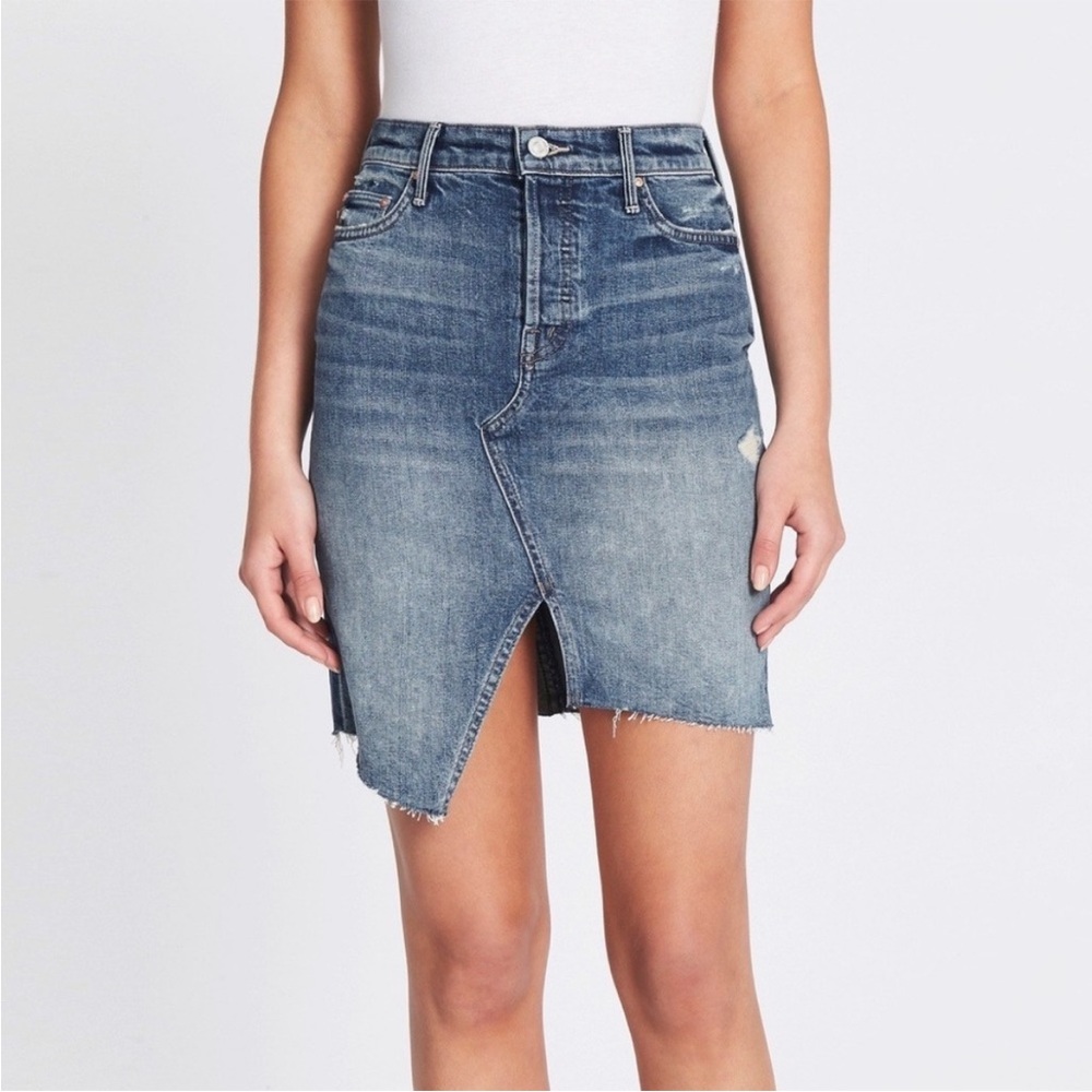 MOTHER the tomcat slide mini fray asymmetrical mini skirt denim 26